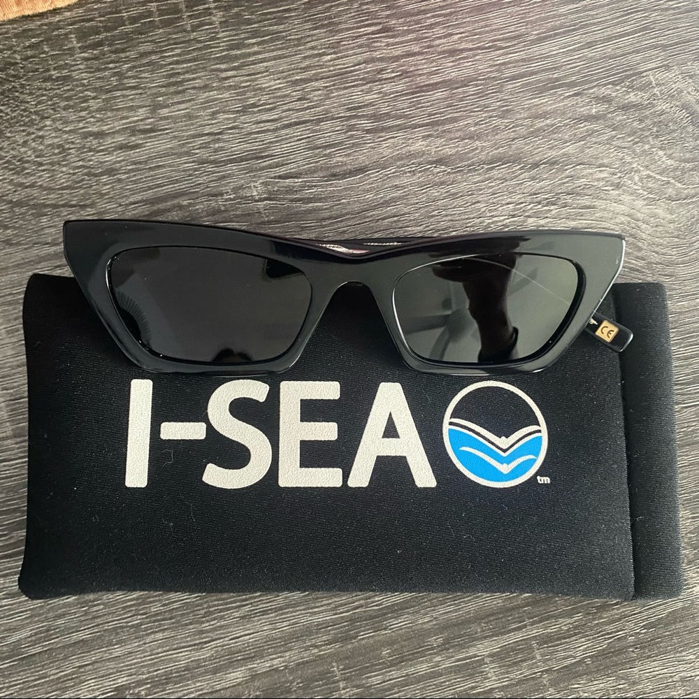 Black polarized sunglasses. Brand is I-SEA.